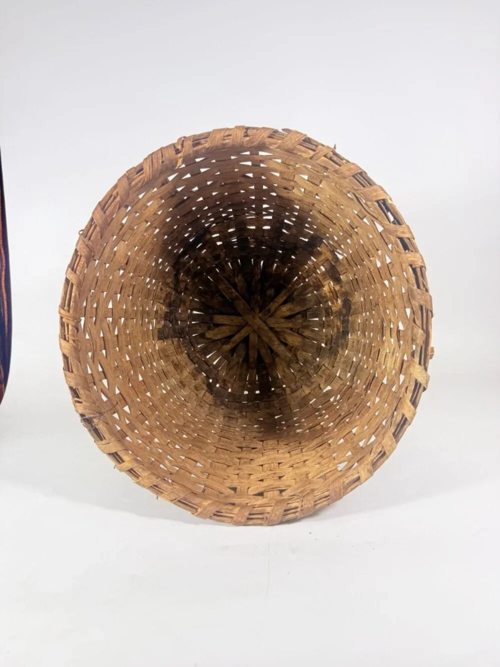 Basket Antique Splint Oak Woven Cotten Harvest Picking North Carolina Handmade